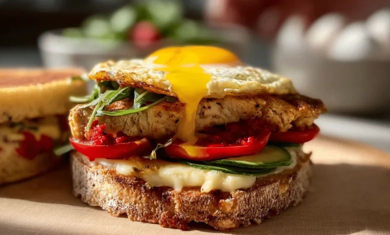 Baked Egg & Rooster Breakfast Sandwich Baked Egg & Rooster Breakfast Sandwich